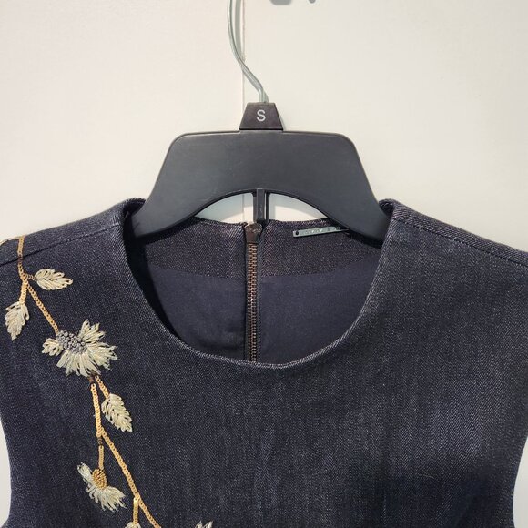 Elie Tahari Sleeveless Black Gray Denim Dress Beaded Sewn Detailing Size 4 - Picture 5 of 9